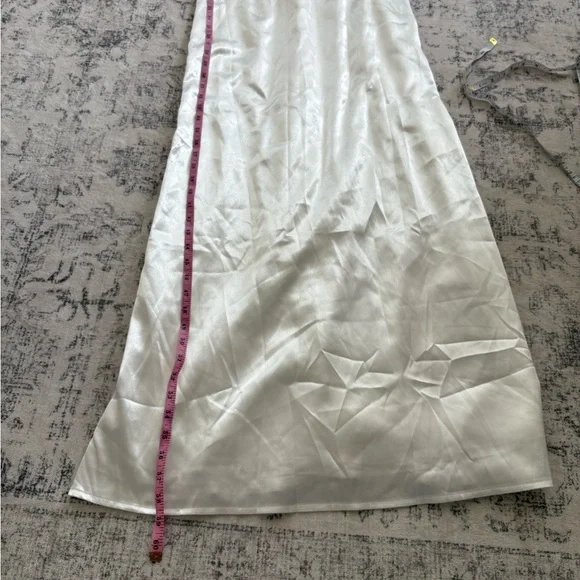 Lulus Ready For Forever White Satin Pearl Tie-Back Maxi Dress Size Small Bride - Picture 8 of 8